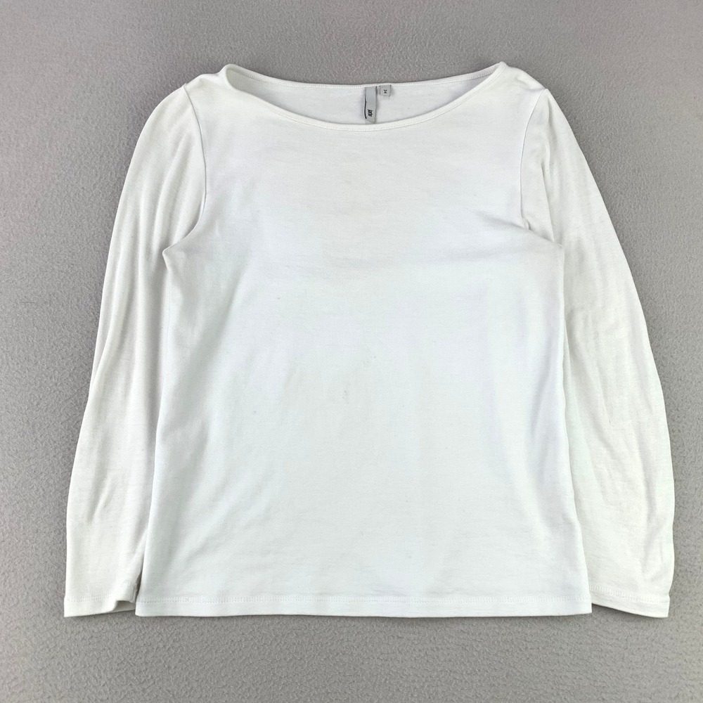 Jarbo Boat Neck Long Sleeve Top Women 34 White‎ Minimalist Solid Stretch Tee